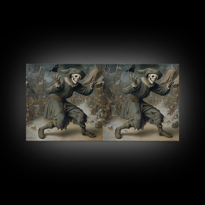 The Phantom Jester, Northern Renaissance Horror, Wide Panoramic Art, Macabre Wall Art, Canvas Print, Halloween Wall Art
