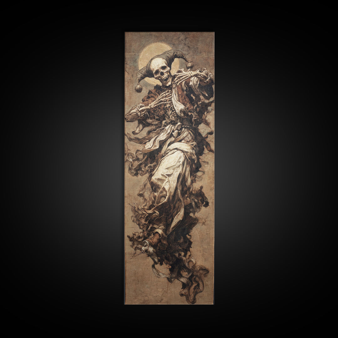The Phantom Jester, Dark Renaissance Art, Tall Narrow Wall Art, Dark Fantasy Wall Art, Framed Canvas Print, Halloween Wall Art