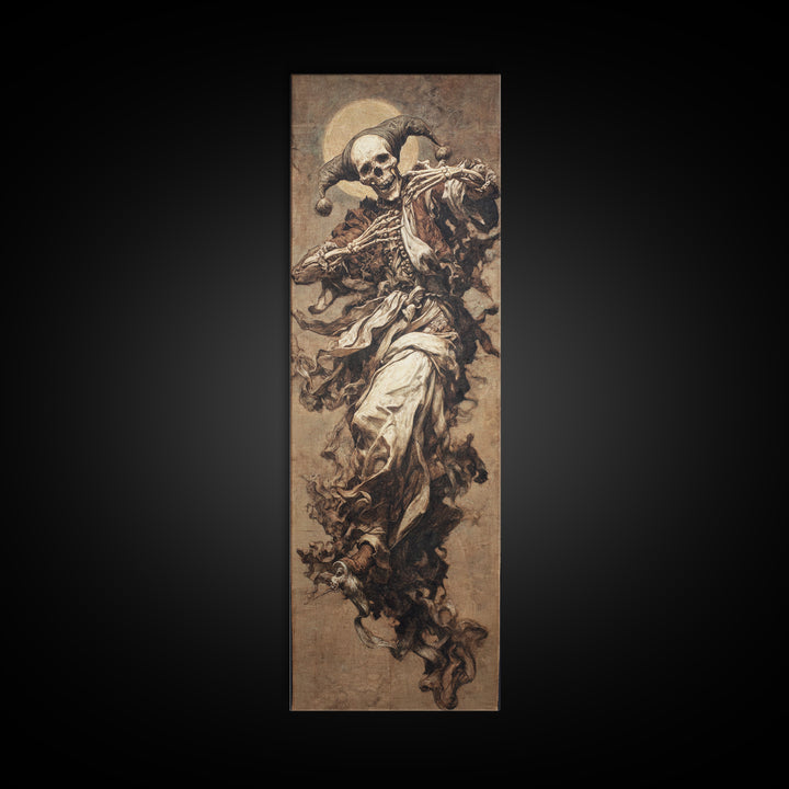 The Phantom Jester, Dark Renaissance Art, Tall Narrow Wall Art, Dark Fantasy Wall Art, Framed Canvas Print, Halloween Wall Art