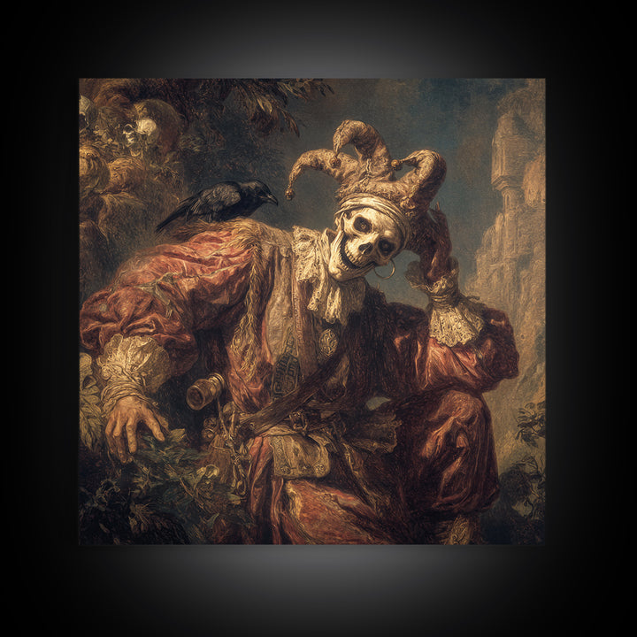 The Phantom Jester, Baroque Witchcraft Art, Square Wall Art, Dark Halloween Decor, Canvas Print, Halloween Wall Art, Gothic Home Decor