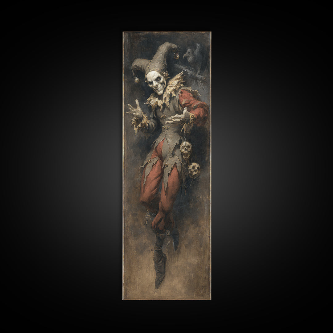 The Phantom Jester, Gothic Nightmare Art, Tall Narrow Wall Art, Macabre Wall Art, Canvas Print, Halloween Wall Art, Gothic Home Decor