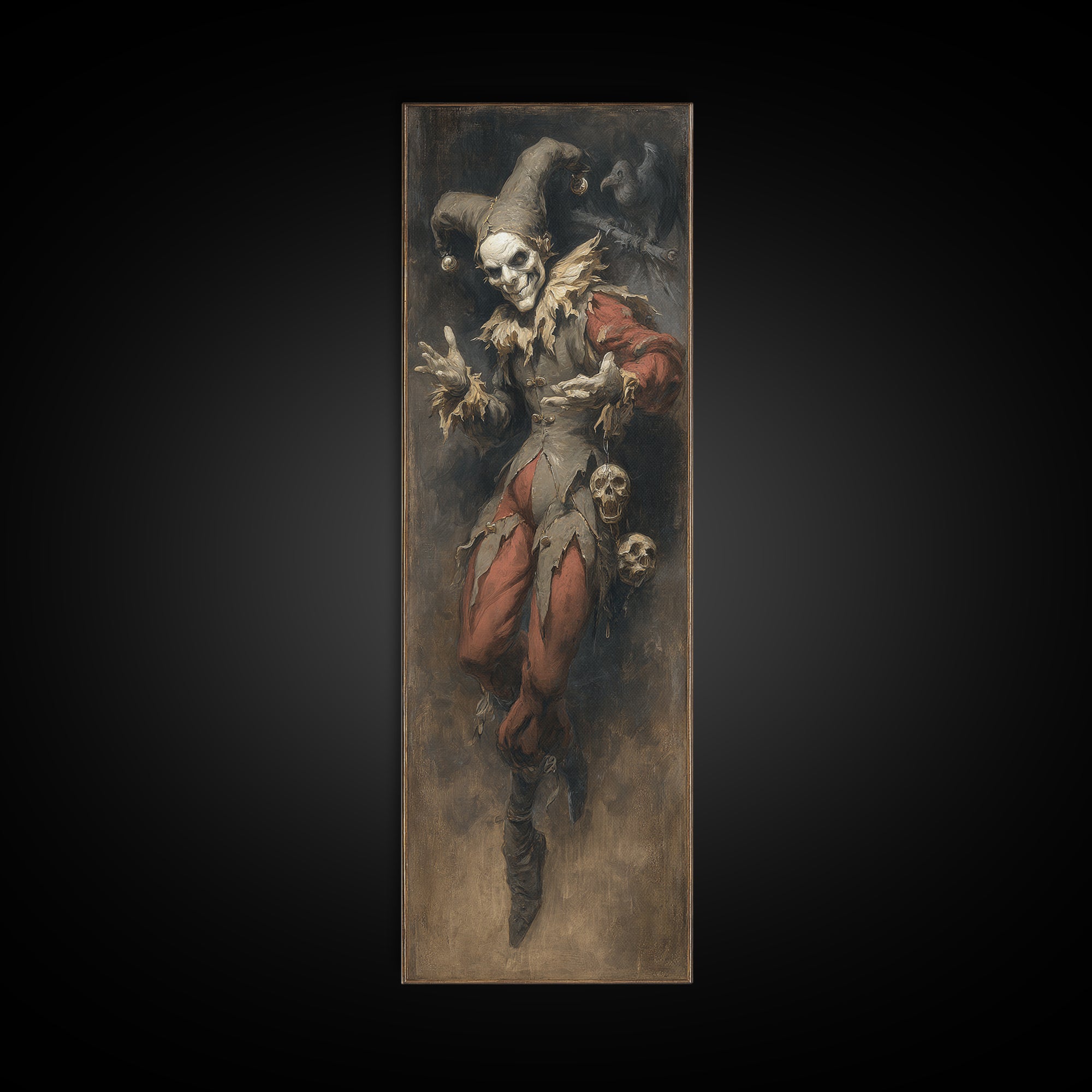 The Phantom Jester, Gothic Nightmare Art, Tall Narrow Wall Art, Macabre Wall Art, Canvas Print, Halloween Wall Art, Gothic Home Decor