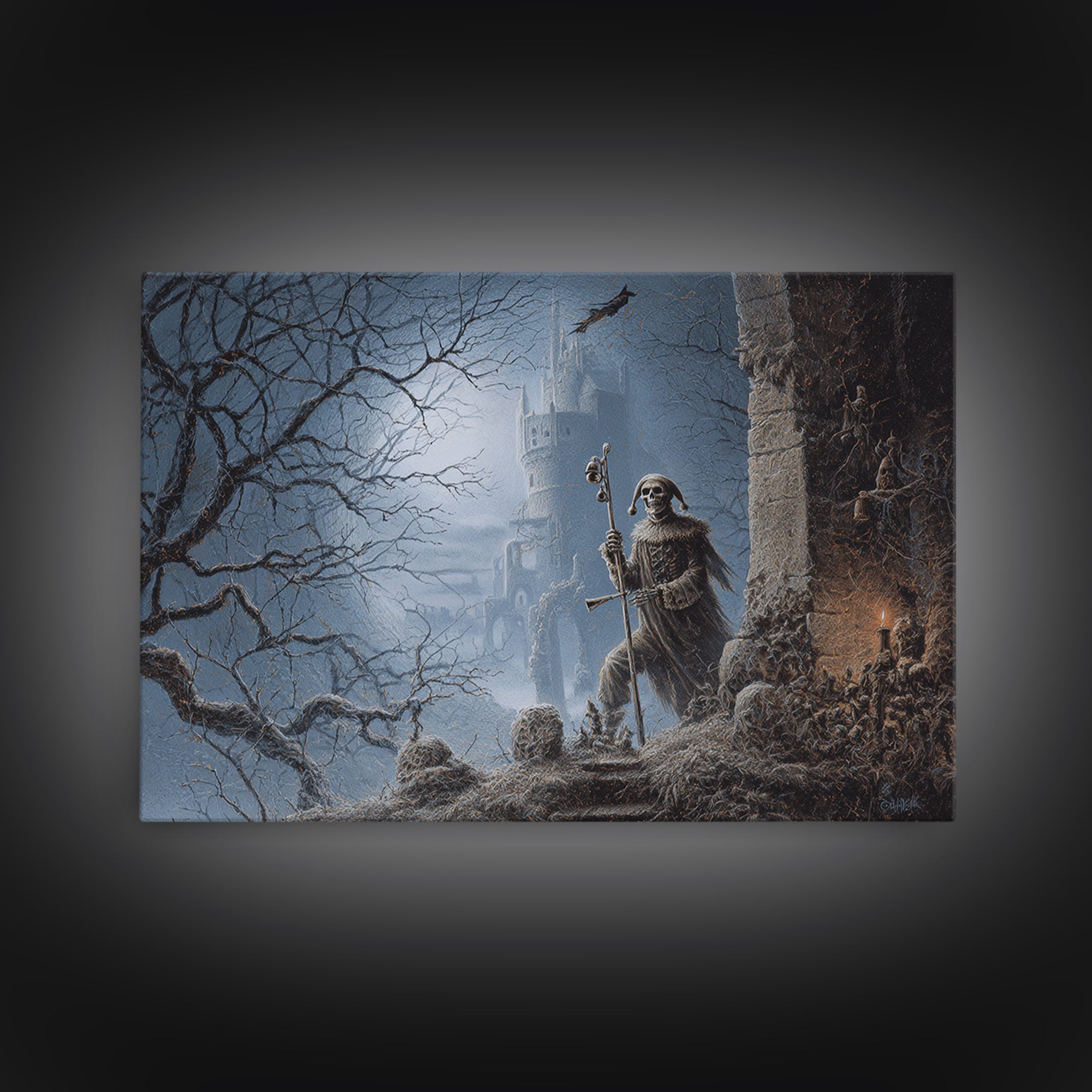The Phantom Jester, Romantic Gothic Landscape, Landscape Wall Art, Dark Fantasy Wall Art, Canvas Print, Halloween Wall Art