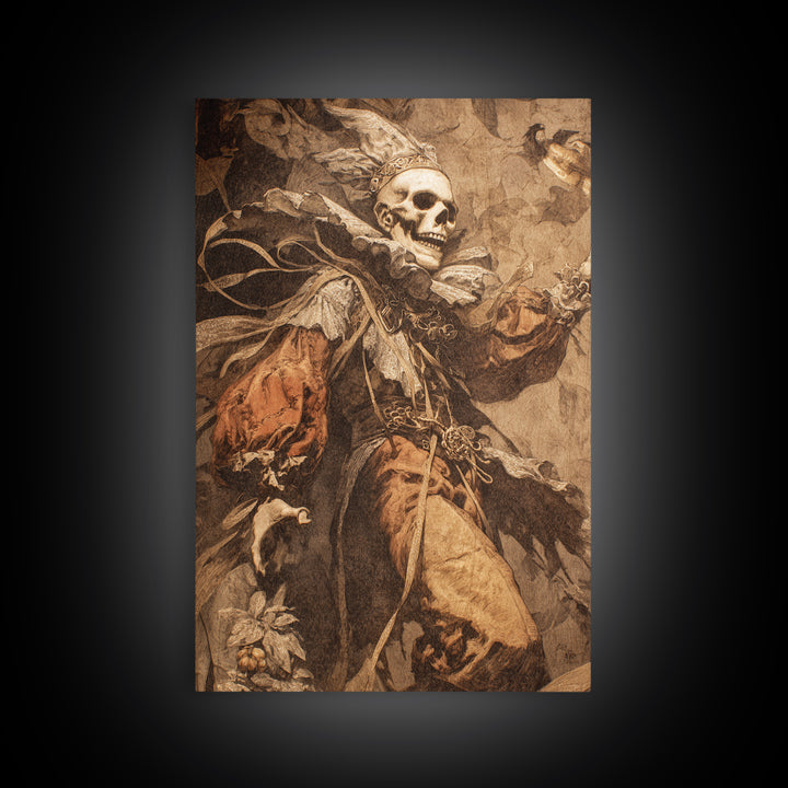 The Phantom Jester, Ornate Symbolist Art, Vertical Wall Art, Dark Fantasy Wall Art, Framed Canvas Print, Halloween Wall Art