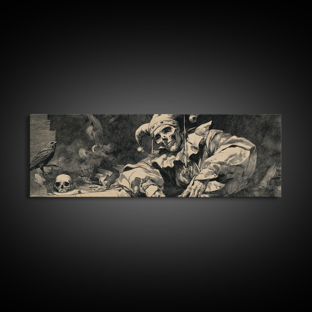 The Phantom Jester, Decadent Gothic Art, Extra Wide Wall Art, Dark Fantasy Wall Art, Framed Canvas Print, Halloween Wall Art