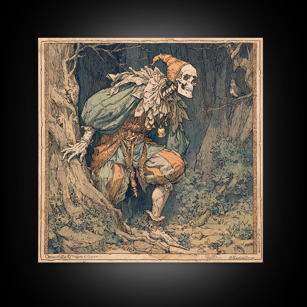 The Phantom Jester, Gothic Storybook Art, Square Wall Art, Dark Fantasy Wall Art, Canvas Print, Halloween Wall Art, Gothic Home Decor