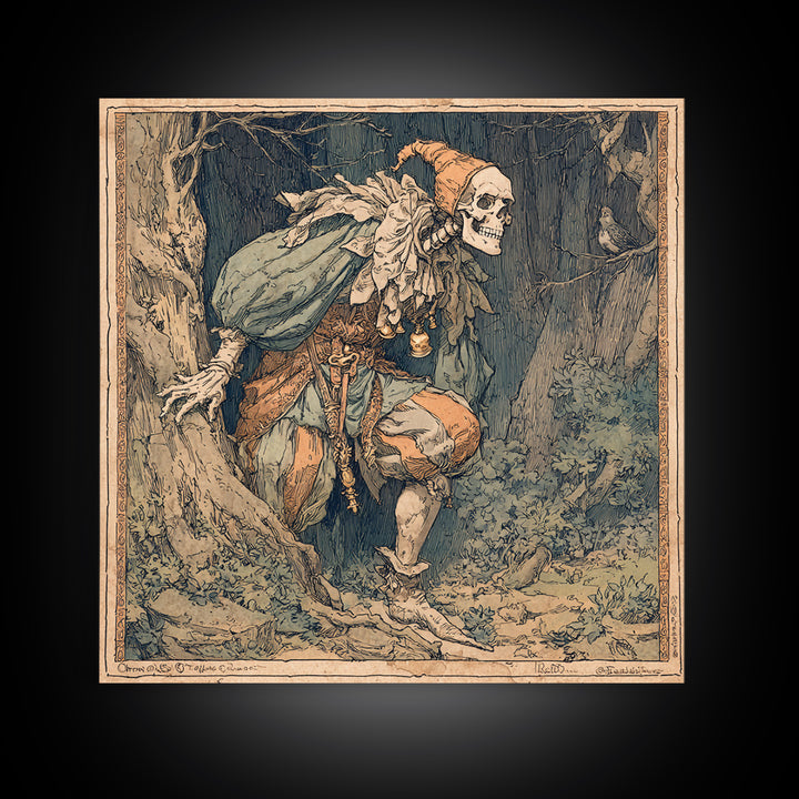 The Phantom Jester, Gothic Storybook Art, Square Wall Art, Dark Fantasy Wall Art, Canvas Print, Halloween Wall Art, Gothic Home Decor