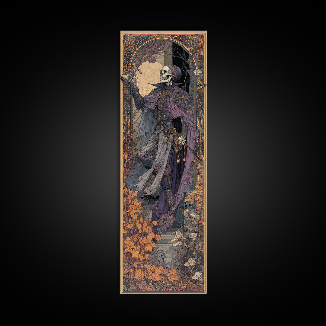 The Phantom Jester, Stained Glass Gothic Art, Tall Narrow Wall Art, Macabre Wall Art, Canvas Print, Halloween Wall Art, Spooky Wall Decor