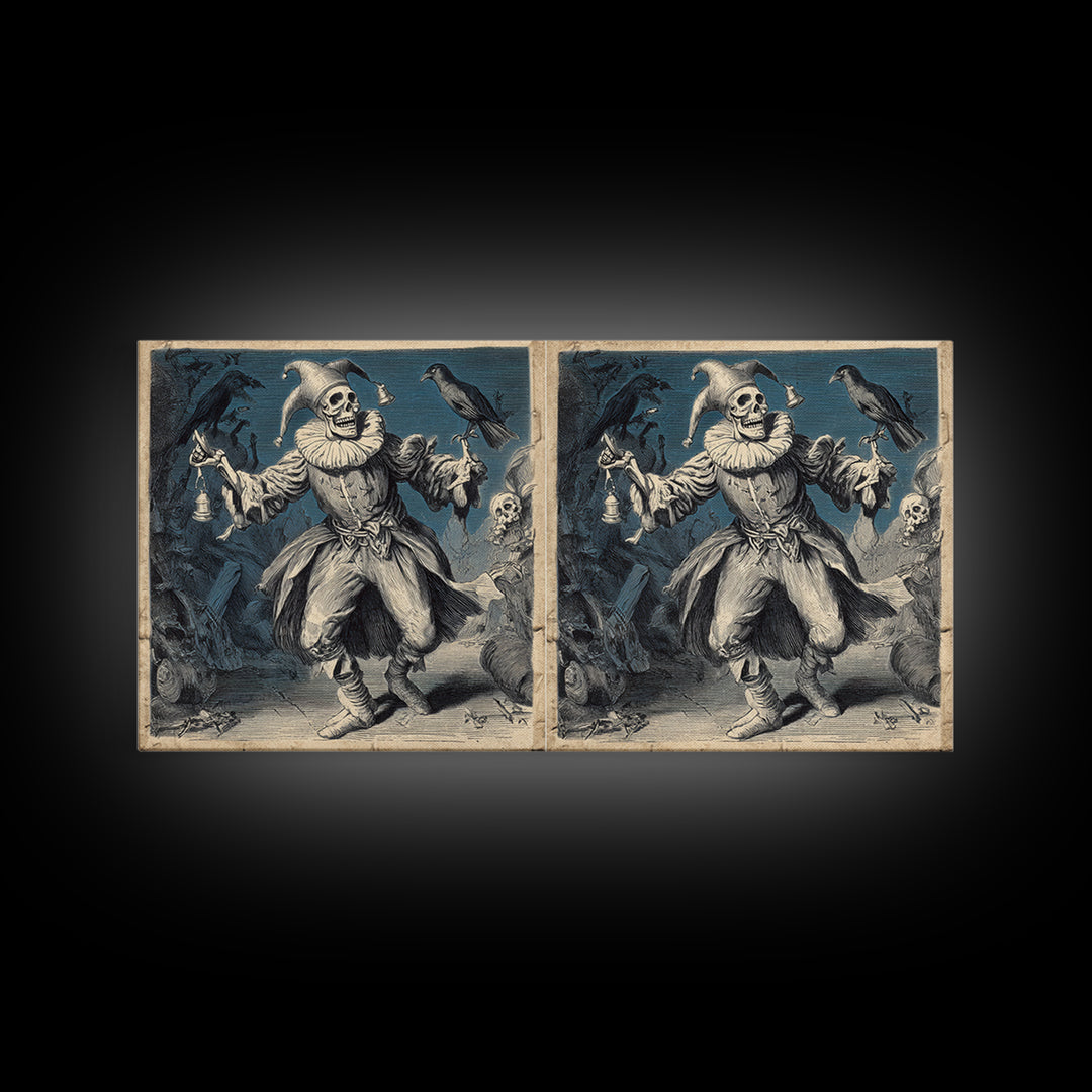 The Phantom Jester, Macabre Folk Print Art, Wide Panoramic Art, Gothic Horror Wall Art, Canvas Print, Halloween Wall Art