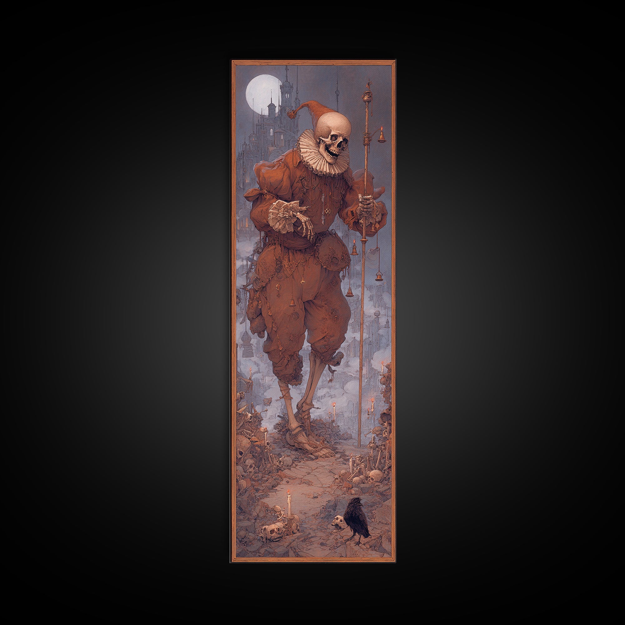 The Phantom Jester, Surreal Apocalyptic Art, Tall Narrow Wall Art, Macabre Wall Art, Canvas Print, Halloween Wall Art