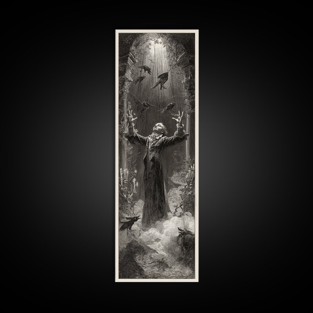 The Marionette Master, Gothic Engraving Art, Tall Narrow Wall Art, Macabre Wall Art, Canvas Print, Halloween Wall Art