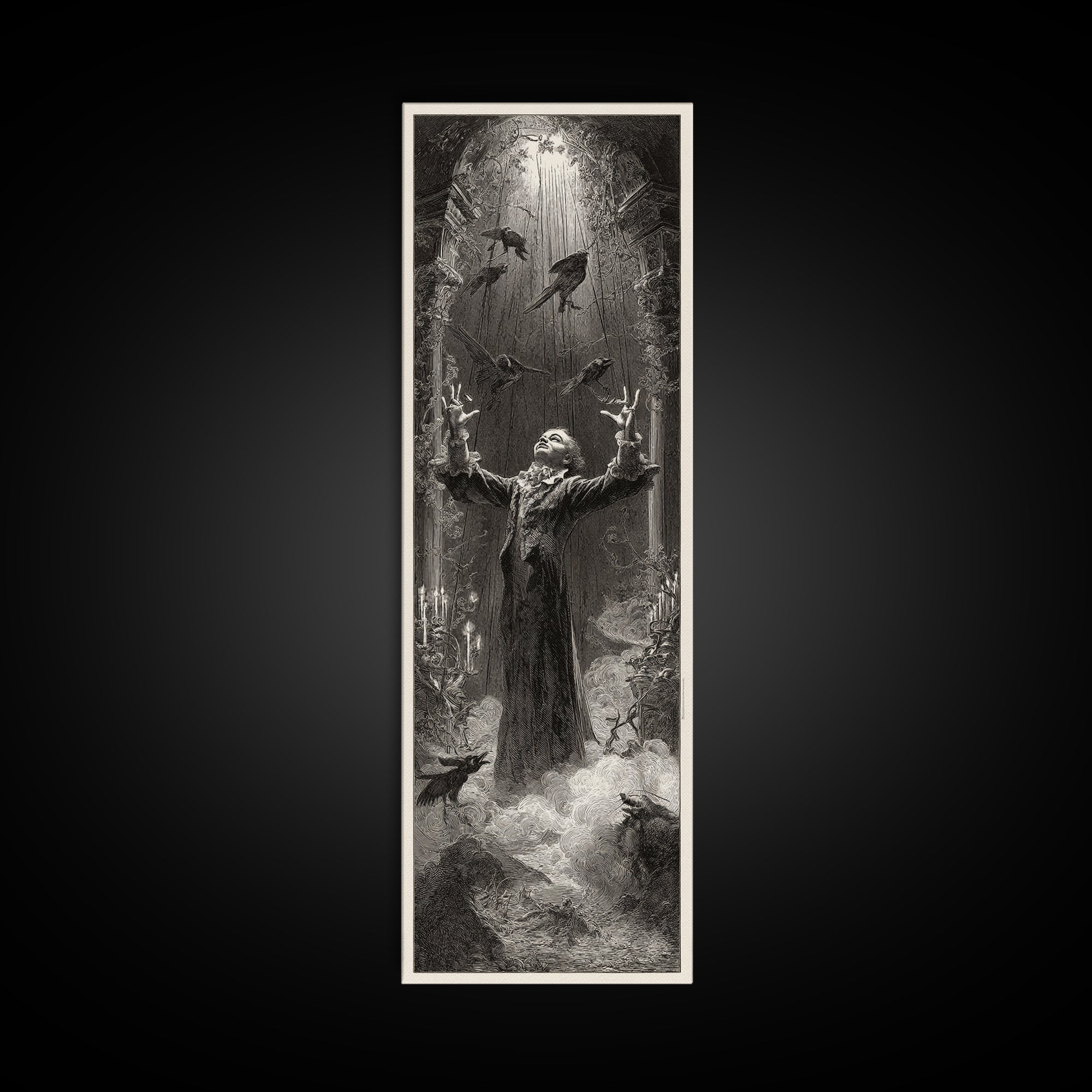 The Marionette Master, Gothic Engraving Art, Tall Narrow Wall Art, Macabre Wall Art, Canvas Print, Halloween Wall Art