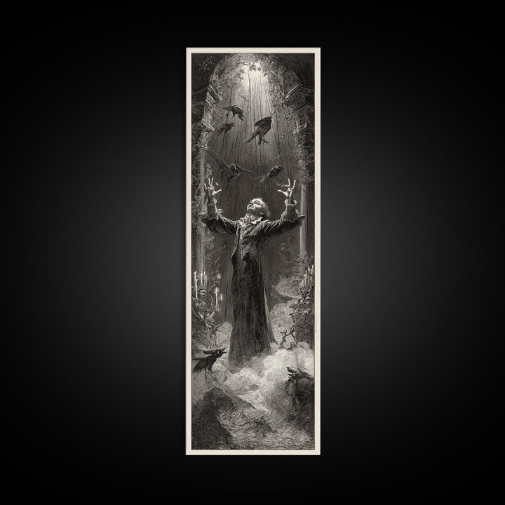 The Marionette Master, Gothic Engraving Art, Tall Narrow Wall Art, Macabre Wall Art, Canvas Print, Halloween Wall Art