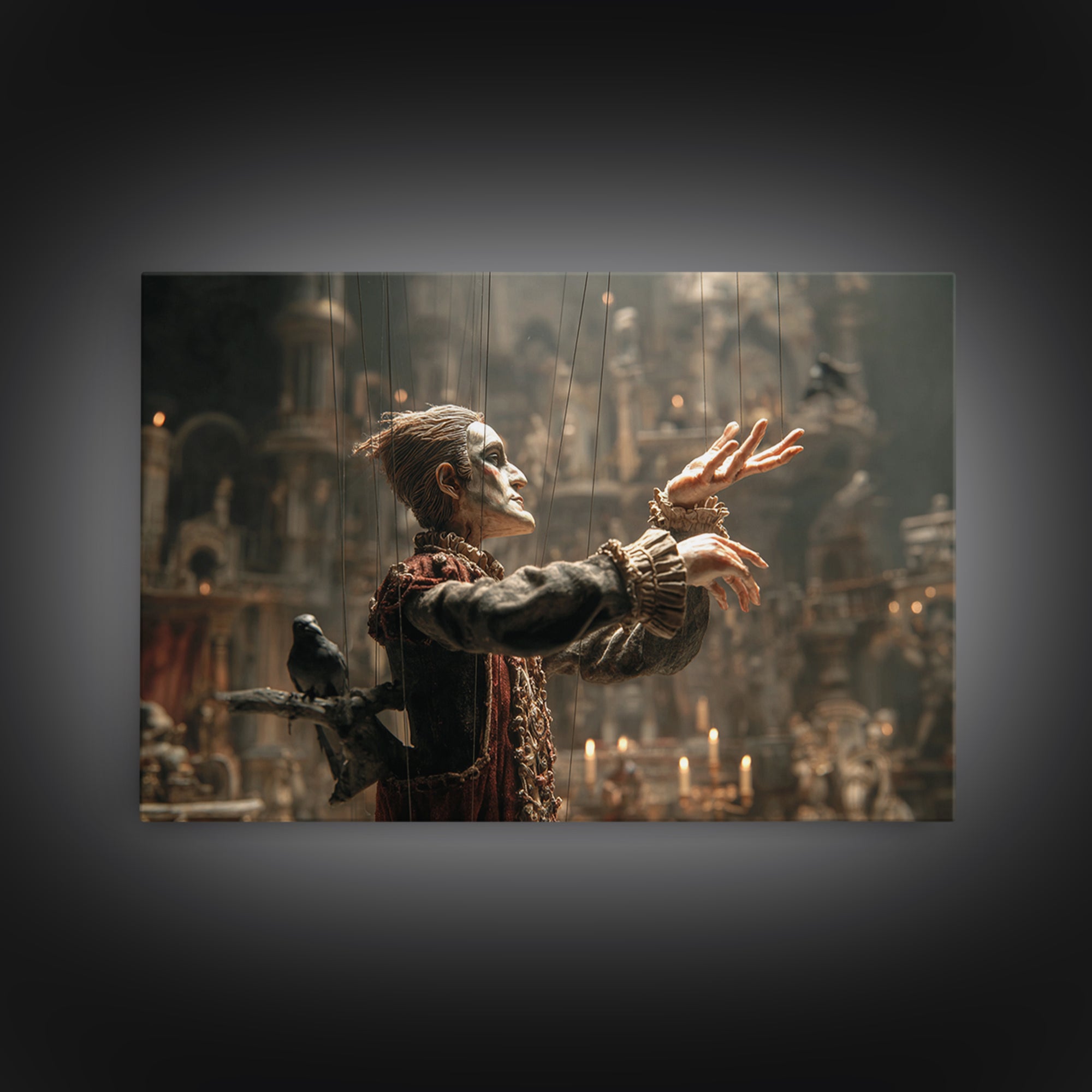 The Marionette Master, Medieval Grotesque Art, Landscape Wall Art, Dark Fantasy Wall Art, Framed Canvas Print, Halloween Wall Art