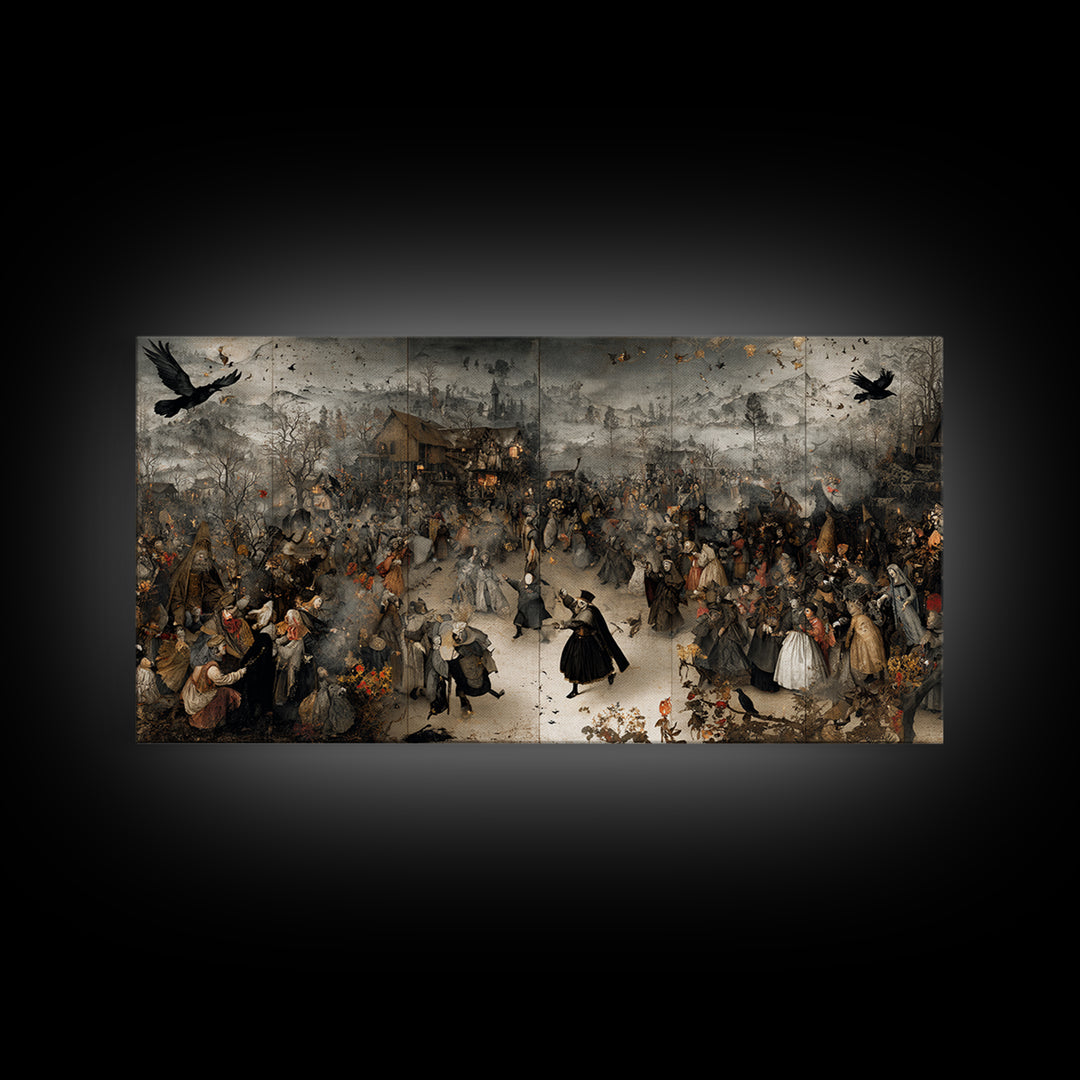 The Marionette Master, Northern Renaissance Horror, Wide Panoramic Art, Dark Halloween Decor, Canvas Print, Halloween Wall Art