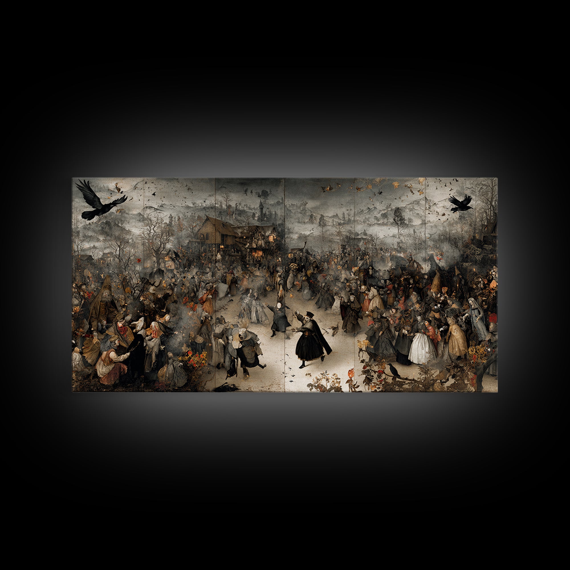 The Marionette Master, Northern Renaissance Horror, Wide Panoramic Art, Dark Halloween Decor, Canvas Print, Halloween Wall Art