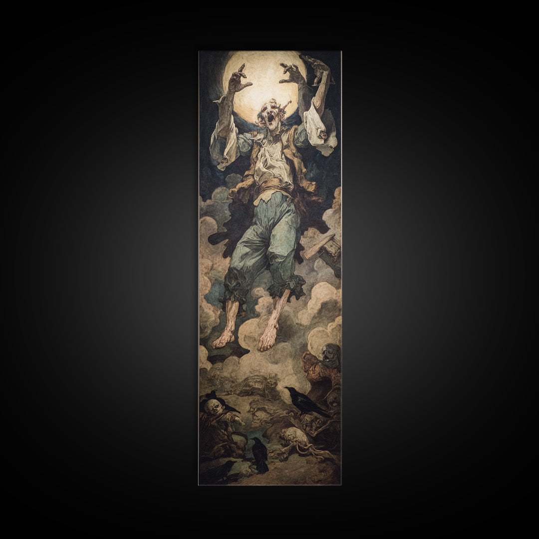 The Marionette Master, Dark Renaissance Art, Tall Narrow Wall Art, Macabre Wall Art, Framed Canvas Print, Halloween Wall Art