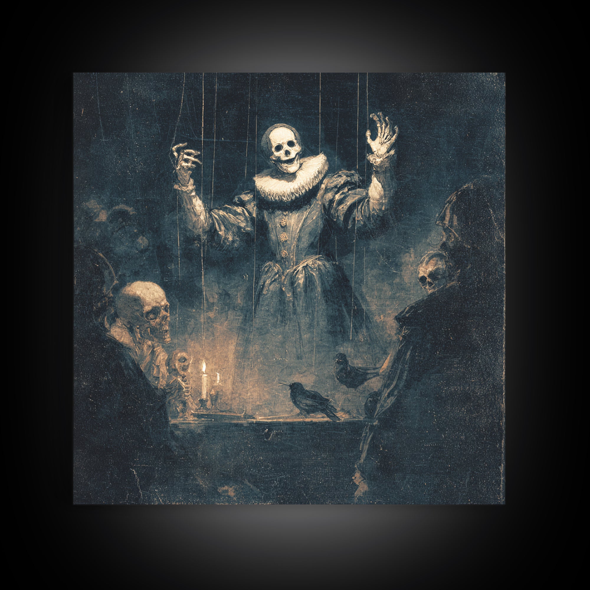 The Marionette Master, Danse Macabre Art, Square Wall Art, Dark Halloween Decor, Framed Canvas Print, Halloween Wall Art