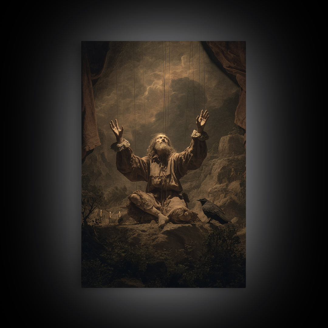 The Marionette Master, Baroque Witchcraft Art, Vertical Wall Art, Dark Halloween Decor, Canvas Print, Halloween Wall Art