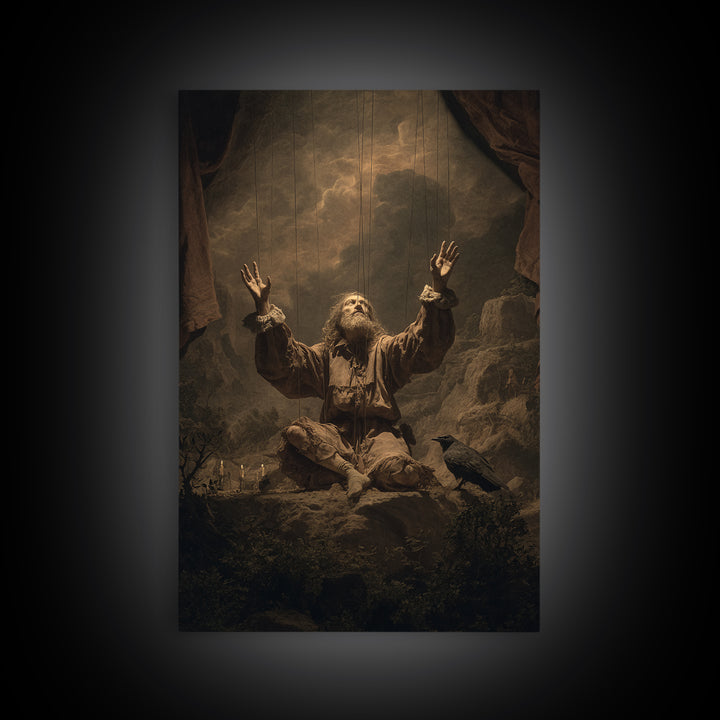 The Marionette Master, Baroque Witchcraft Art, Vertical Wall Art, Dark Halloween Decor, Canvas Print, Halloween Wall Art