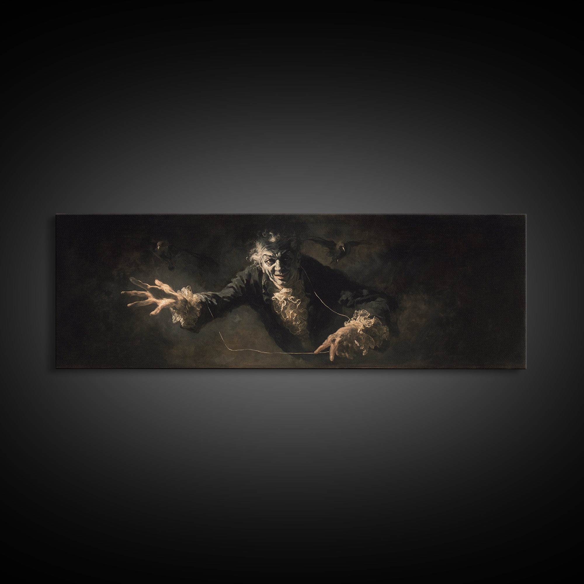 The Marionette Master, Dark Romantic Horror Art, Extra Wide Wall Art, Macabre Wall Art, Framed Canvas Print, Halloween Wall Art