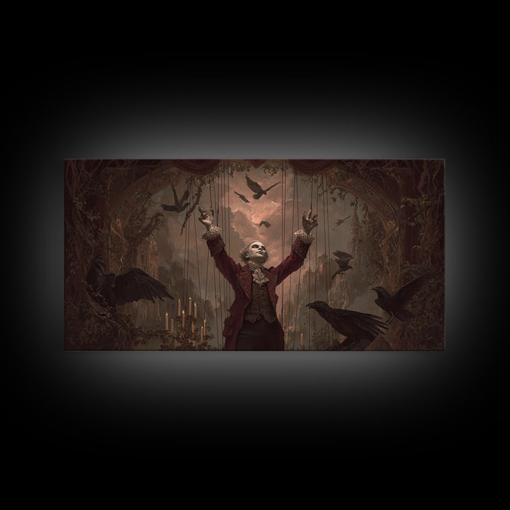 The Marionette Master, Apocalyptic Romantic Art, Wide Panoramic Art, Gothic Horror Wall Art, Canvas Print, Halloween Wall Art