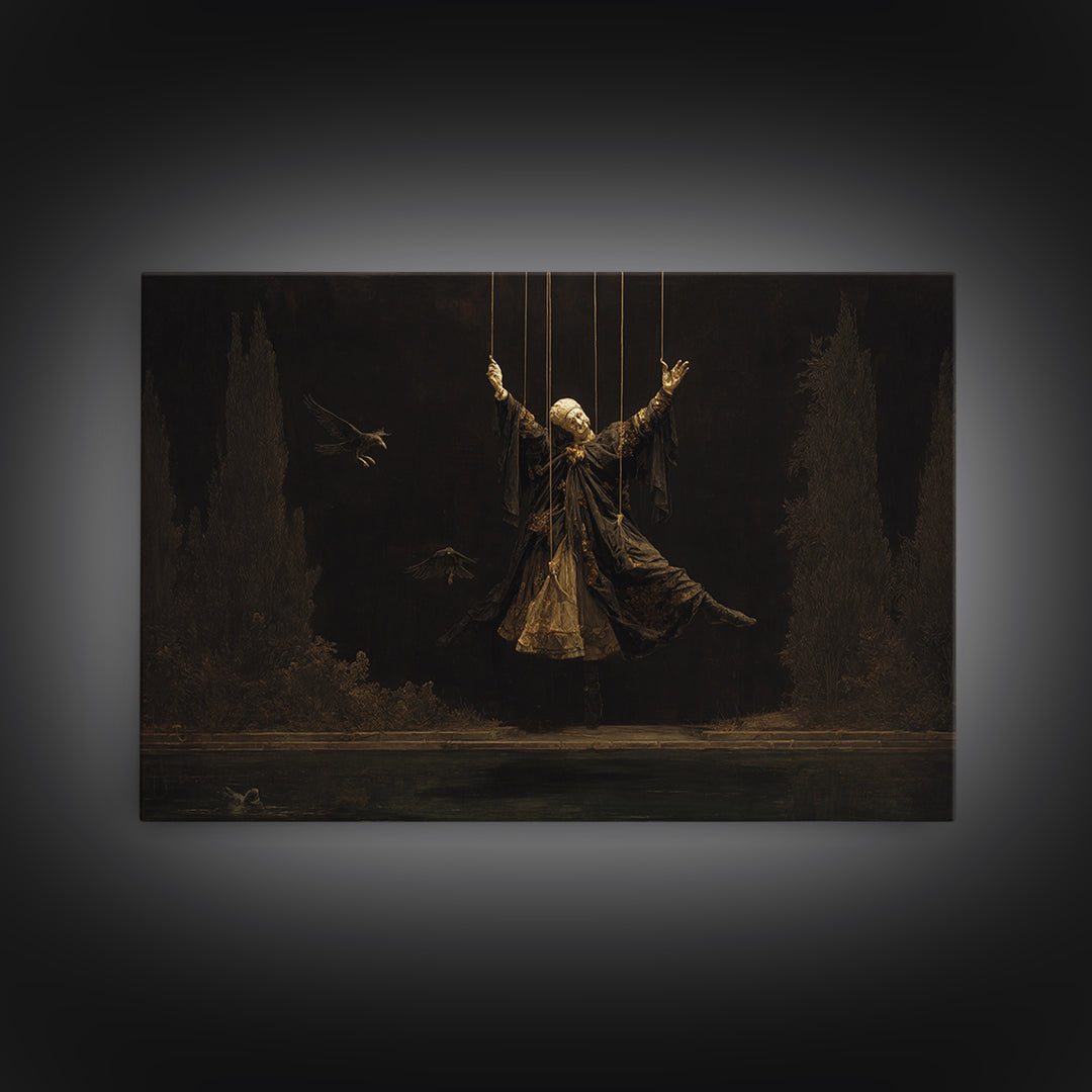 The Marionette Master, Symbolist Gothic Landscape, Landscape Wall Art, Dark Fantasy Wall Art, Framed Canvas Print, Halloween Wall Art