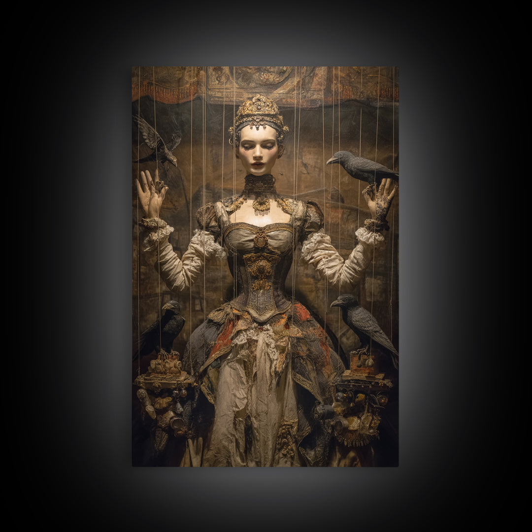 The Marionette Master, Ornate Symbolist Art, Vertical Wall Art, Dark Halloween Decor, Canvas Print, Halloween Wall Art