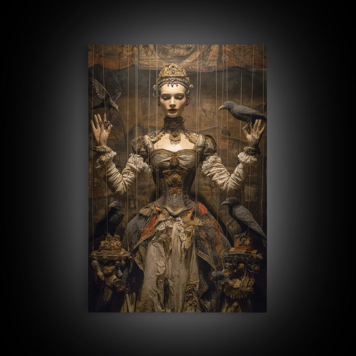The Marionette Master, Ornate Symbolist Art, Vertical Wall Art, Dark Halloween Decor, Canvas Print, Halloween Wall Art