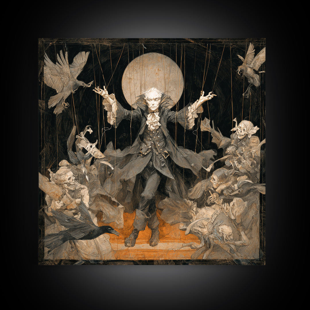 The Marionette Master, Decadent Gothic Art, Square Wall Art, Macabre Wall Art, Framed Canvas Print, Halloween Wall Art