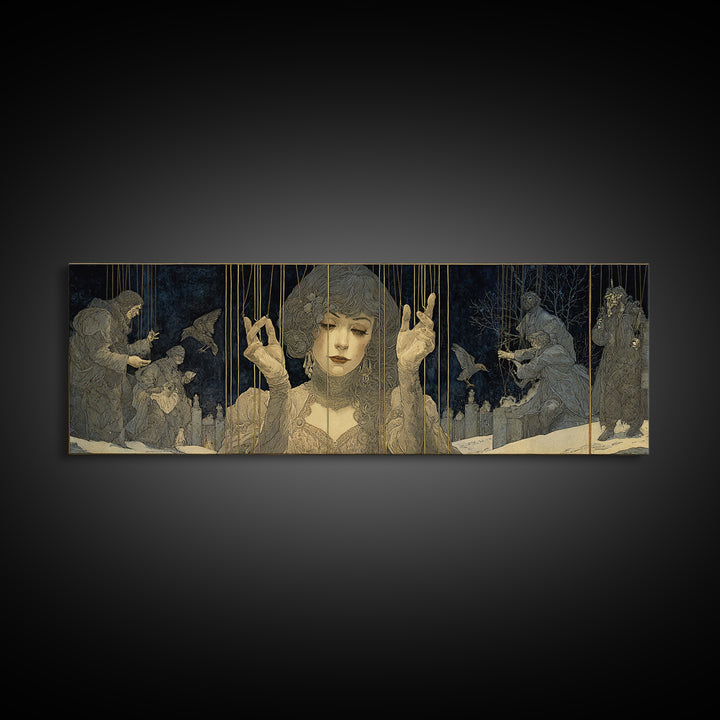 The Marionette Master, Symbolist Death Art, Extra Wide Wall Art, Macabre Wall Art, Canvas Print, Halloween Wall Art, Halloween Decor