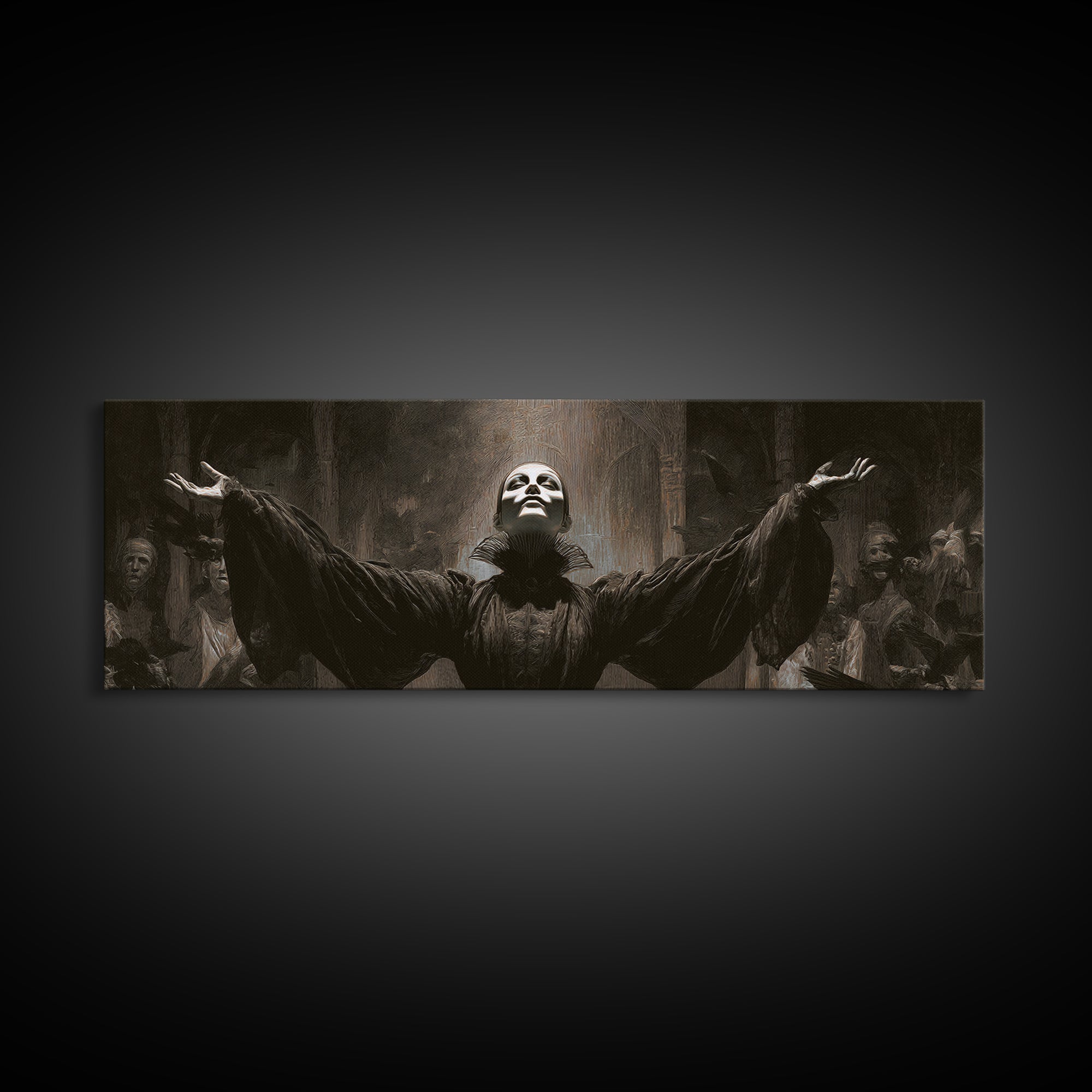 The Marionette Master, Dark Symbolist Art, Extra Wide Wall Art, Macabre Wall Art, Framed Canvas Print, Halloween Wall Art