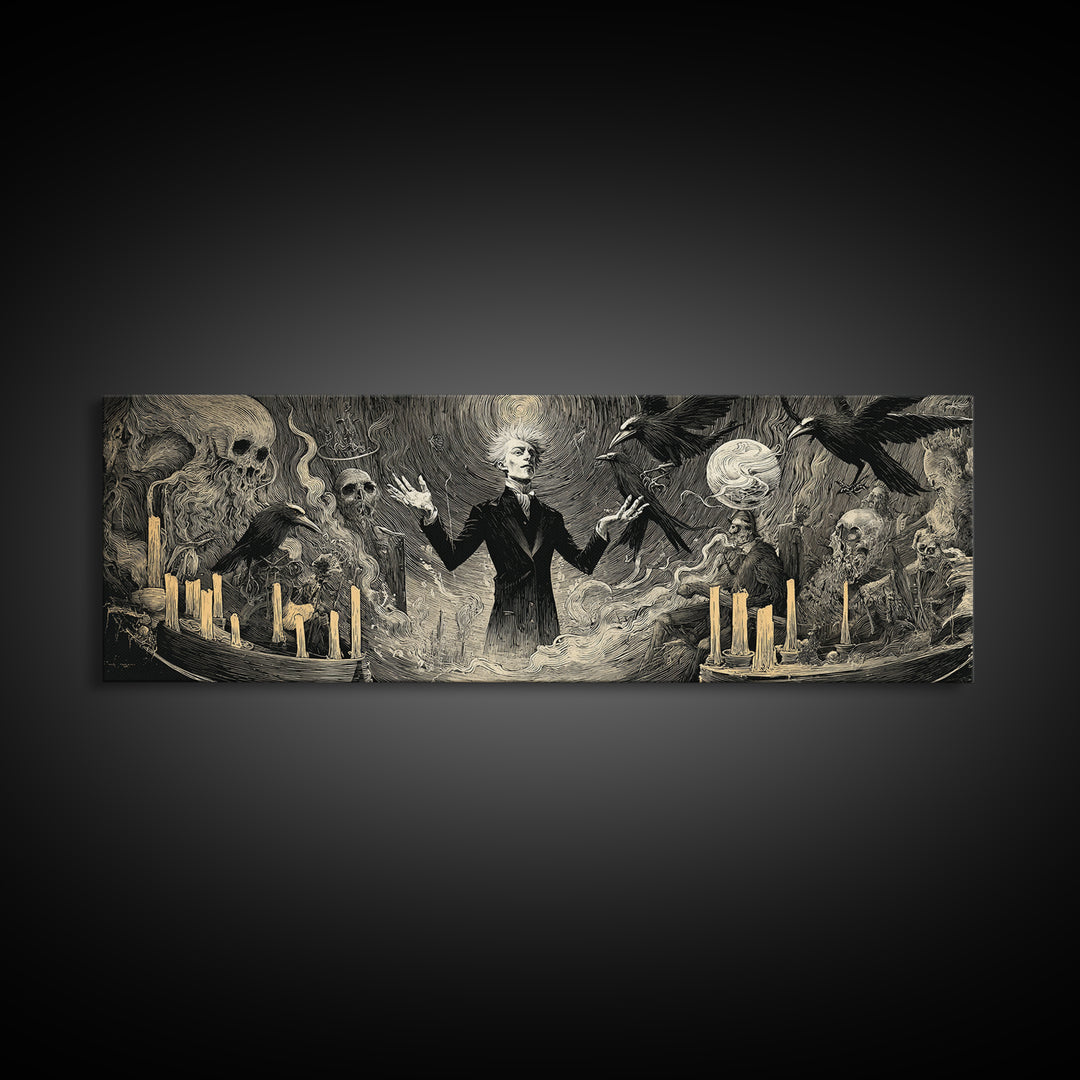 The Marionette Master, Expressionist Gothic Art, Extra Wide Wall Art, Macabre Wall Art, Framed Canvas Print, Halloween Wall Art