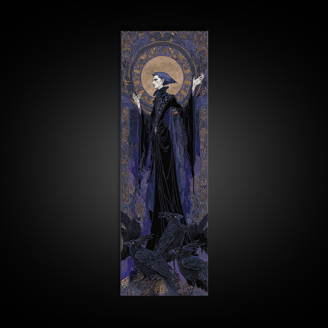 The Marionette Master, Stained Glass Gothic Art, Tall Narrow Wall Art, Dark Halloween Decor, Canvas Print, Halloween Wall Art