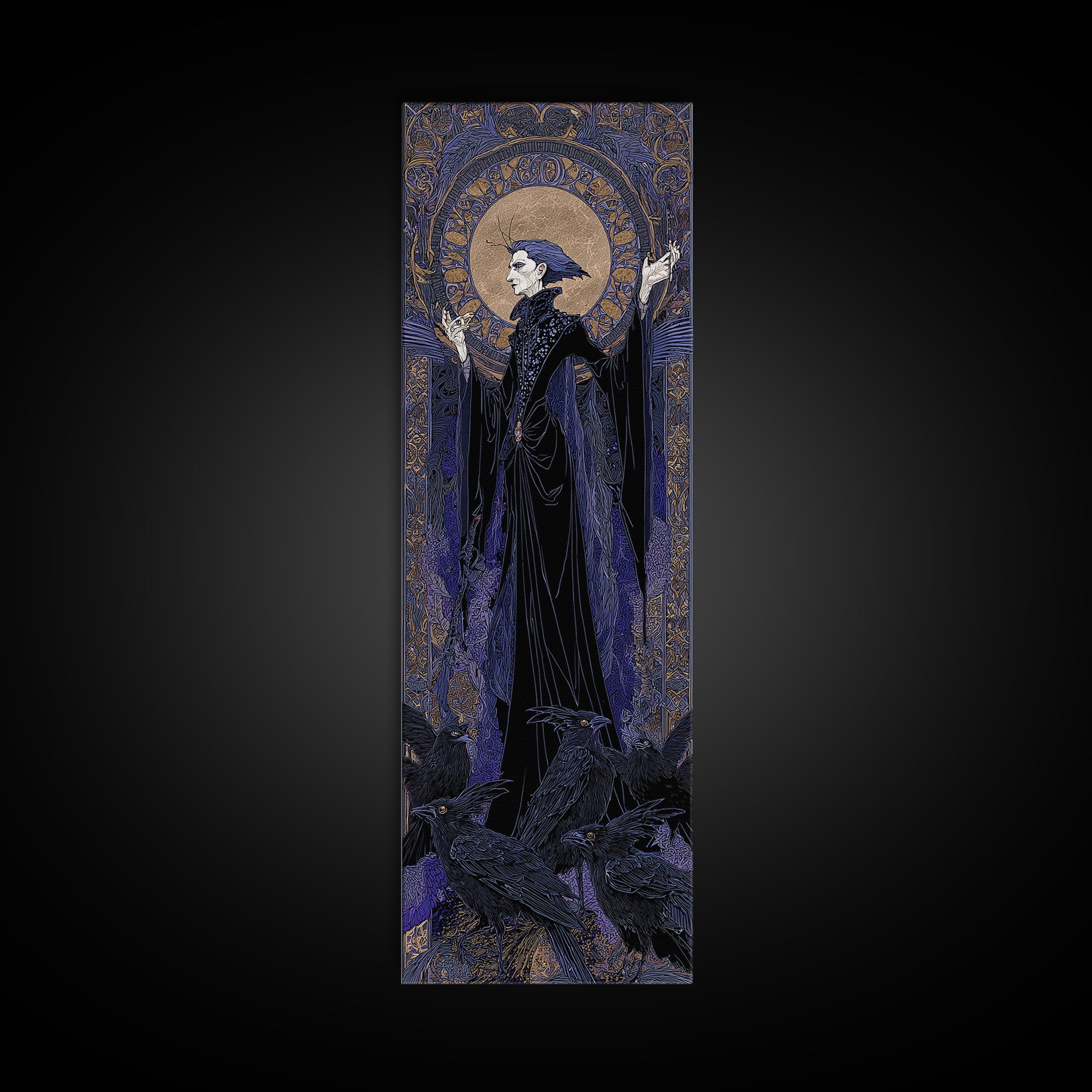 The Marionette Master, Stained Glass Gothic Art, Tall Narrow Wall Art, Dark Halloween Decor, Canvas Print, Halloween Wall Art