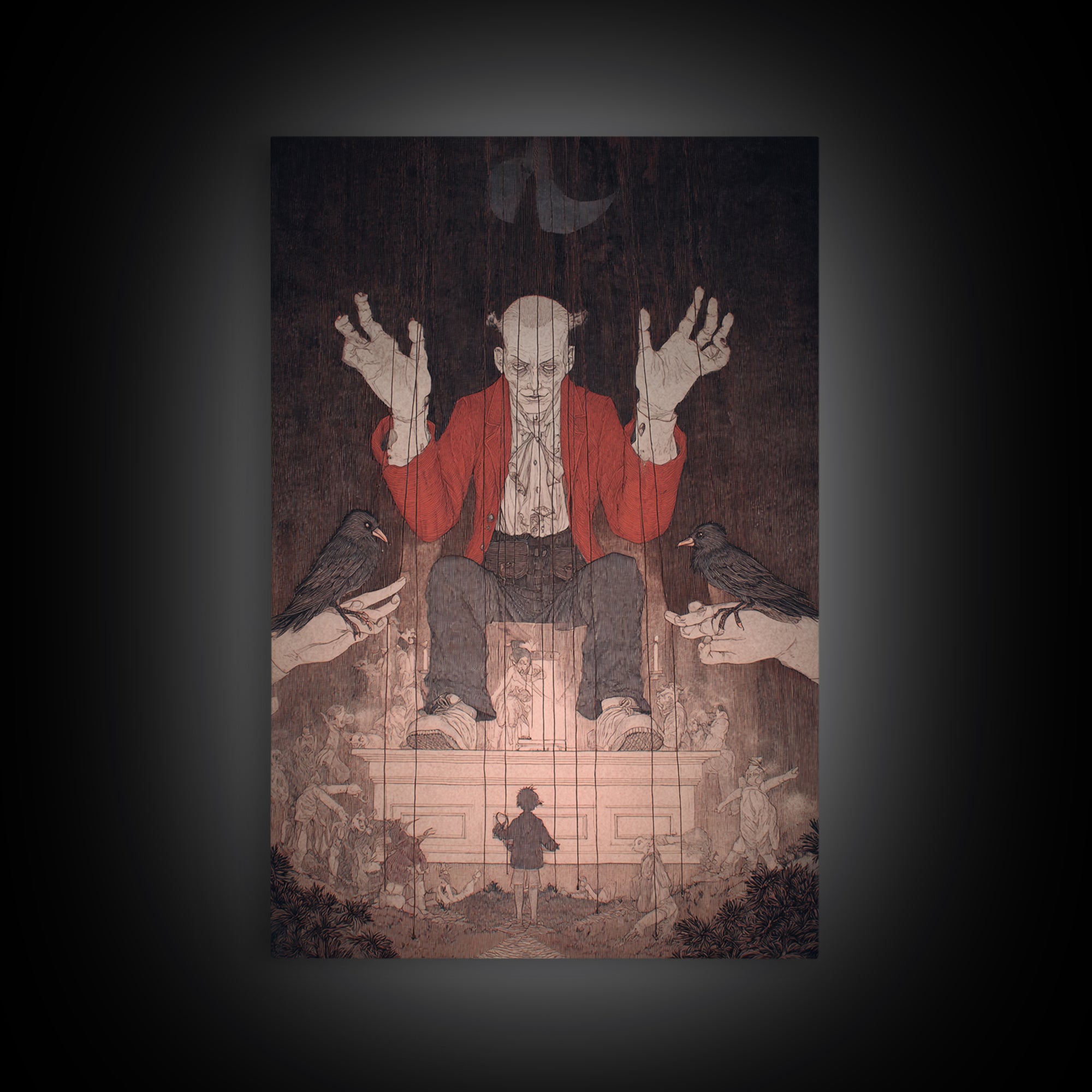 The Marionette Master, Victorian Macabre Art, Vertical Wall Art, Dark Fantasy Wall Art, Canvas Print, Halloween Wall Art