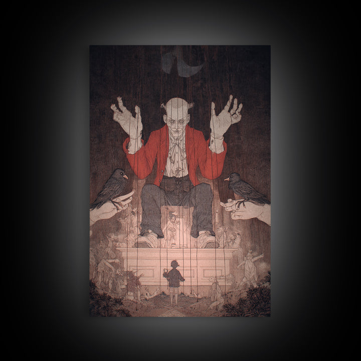The Marionette Master, Victorian Macabre Art, Vertical Wall Art, Dark Fantasy Wall Art, Canvas Print, Halloween Wall Art