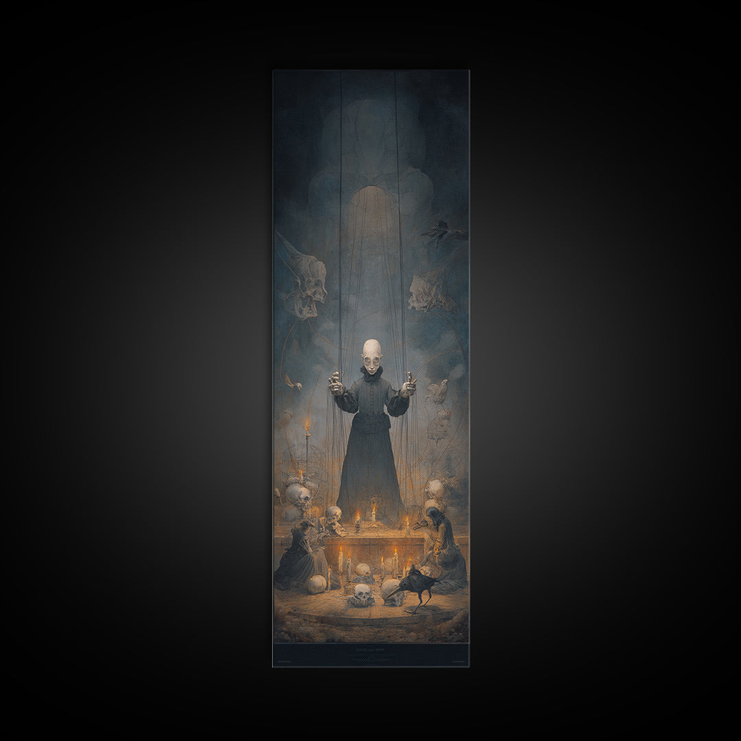 The Marionette Master, Surreal Apocalyptic Art, Tall Narrow Wall Art, Gothic Horror Wall Art, Framed Canvas Print