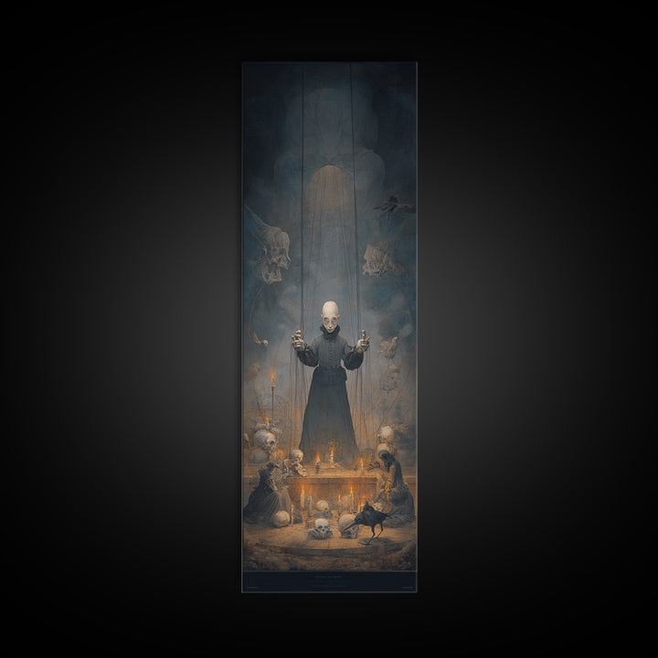 The Marionette Master, Surreal Apocalyptic Art, Tall Narrow Wall Art, Gothic Horror Wall Art, Framed Canvas Print