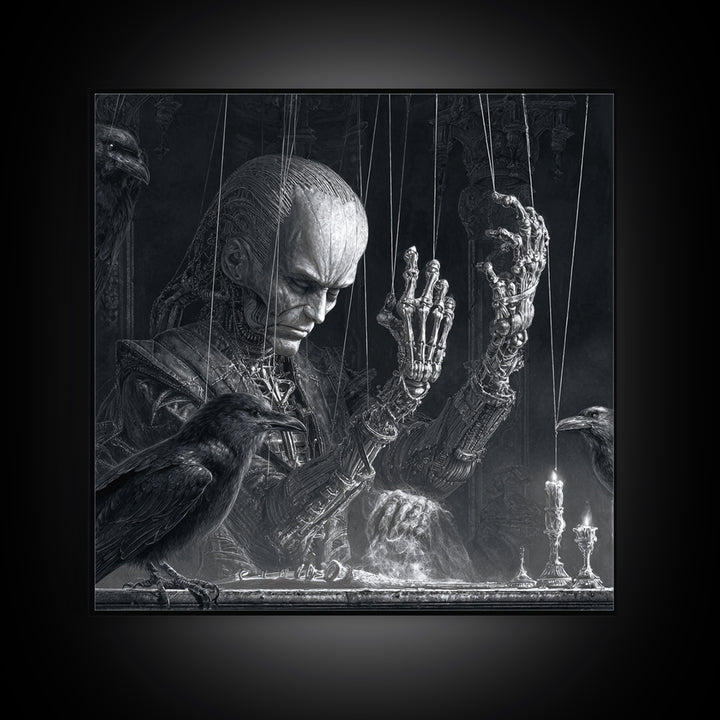 The Marionette Master, Biomechanical Horror Art, Square Wall Art, Dark Halloween Decor, Framed Canvas Print, Halloween Wall Art