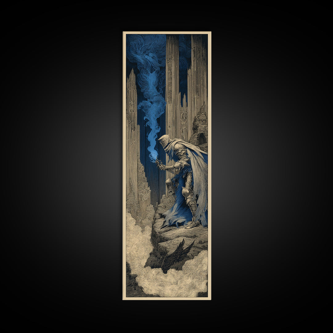 The Spectral Knight, Gothic Engraving Art, Tall Narrow Wall Art, Dark Halloween Decor, Canvas Print, Halloween Wall Art