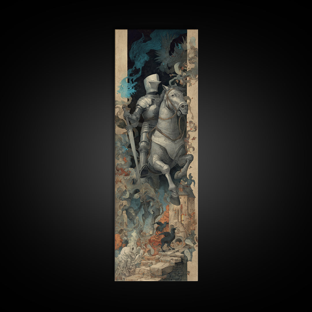 The Spectral Knight, Medieval Grotesque Art, Tall Narrow Wall Art, Gothic Horror Wall Art, Canvas Print, Halloween Wall Art