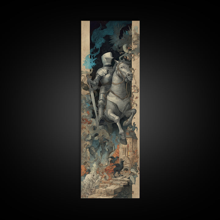 The Spectral Knight, Medieval Grotesque Art, Tall Narrow Wall Art, Gothic Horror Wall Art, Canvas Print, Halloween Wall Art