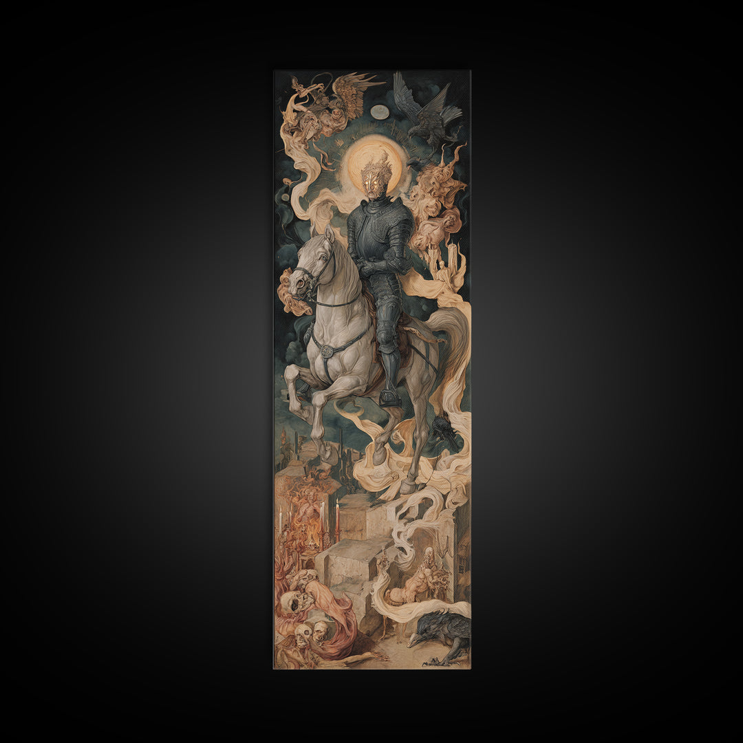 The Spectral Knight, Dark Renaissance Art, Tall Narrow Wall Art, Dark Halloween Decor, Canvas Print, Halloween Wall Art