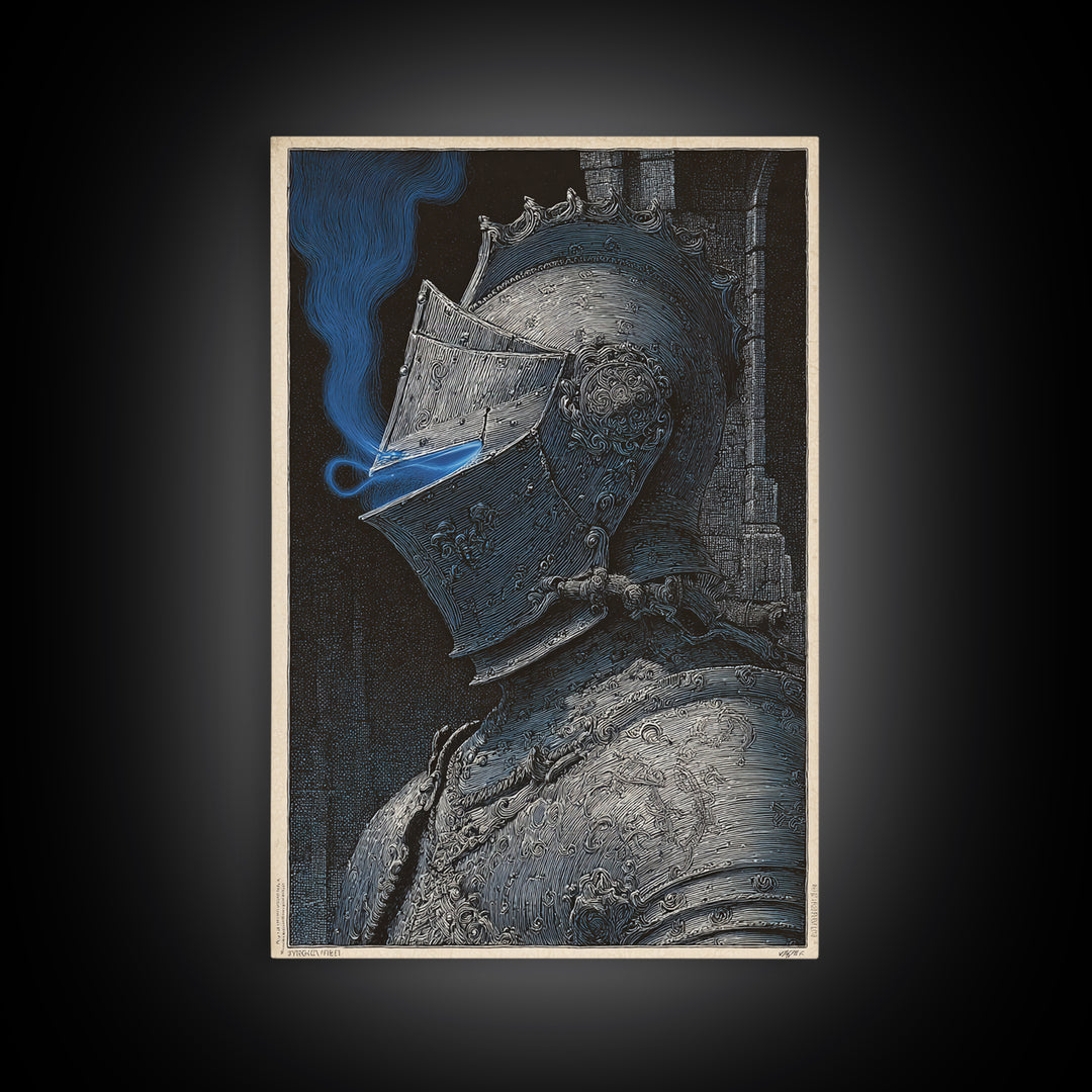 The Spectral Knight, Renaissance Engraving Art, Vertical Wall Art, Dark Fantasy Wall Art, Canvas Print, Halloween Wall Art