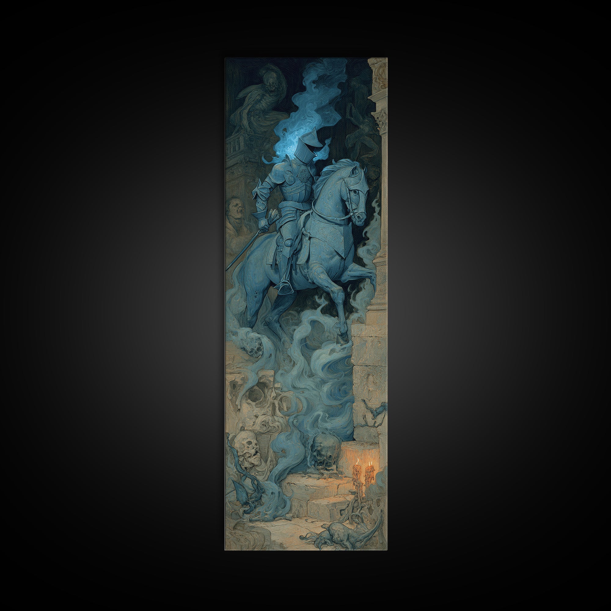 The Spectral Knight, Gothic Nightmare Art, Tall Narrow Wall Art, Macabre Wall Art, Framed Canvas Print, Halloween Wall Art