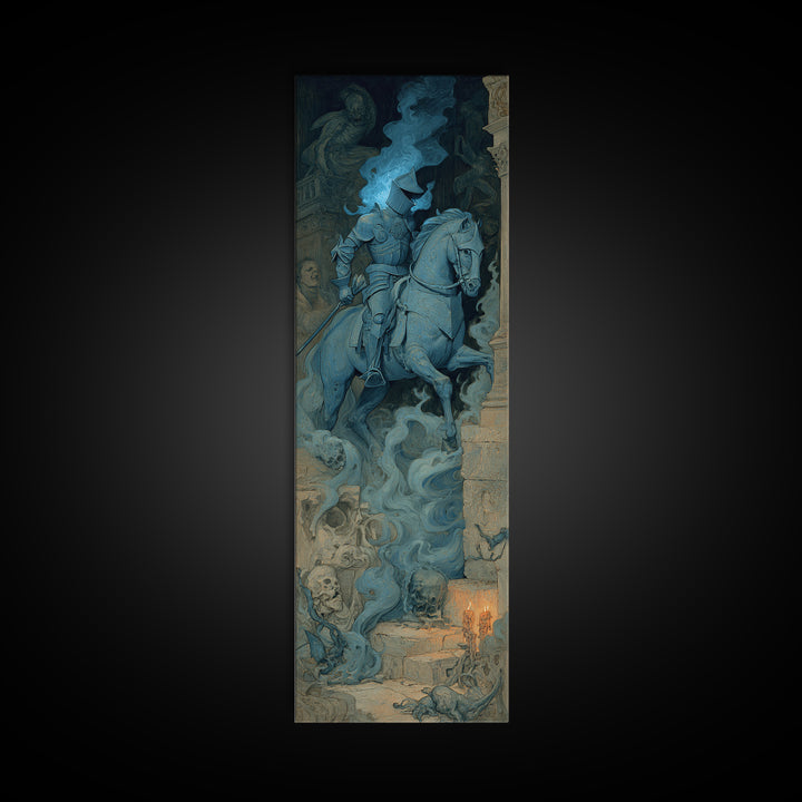 The Spectral Knight, Gothic Nightmare Art, Tall Narrow Wall Art, Macabre Wall Art, Framed Canvas Print, Halloween Wall Art