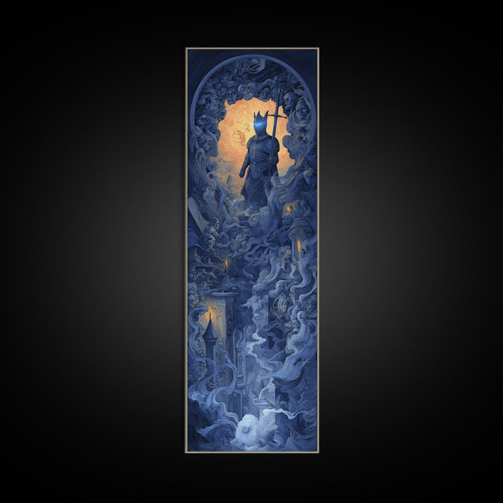 The Spectral Knight, Visionary Gothic Art, Tall Narrow Wall Art, Macabre Wall Art, Canvas Print, Halloween Wall Art