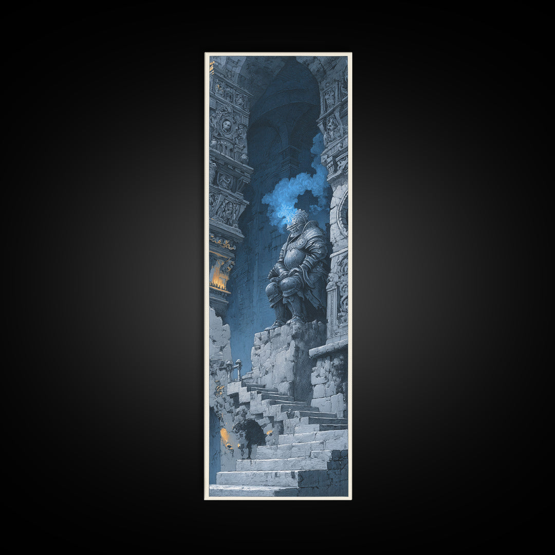 The Spectral Knight, Architectural Etching Art, Tall Narrow Wall Art, Macabre Wall Art, Framed Canvas Print