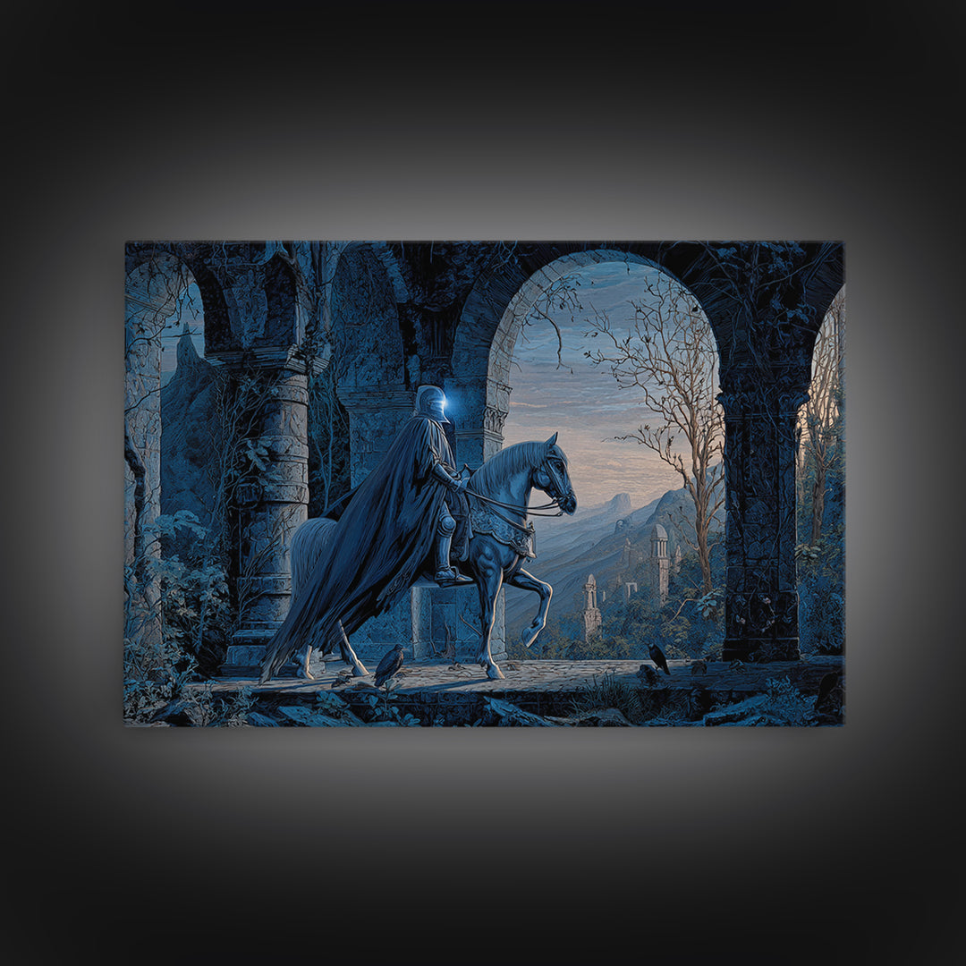 The Spectral Knight, Romantic Gothic Landscape, Landscape Wall Art, Dark Halloween Decor, Framed Canvas Print, Halloween Wall Art